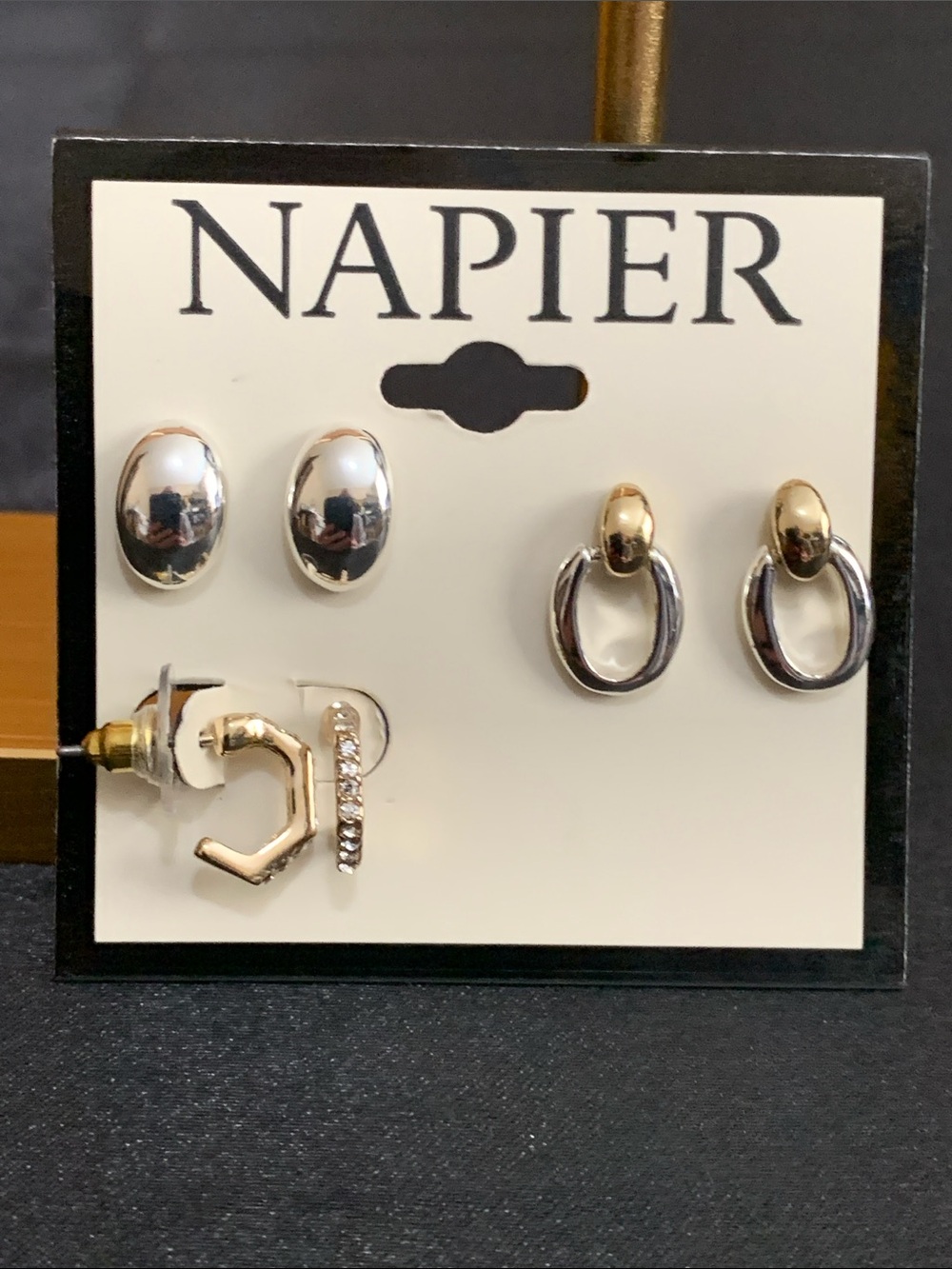 NWT Napier 3 pair set of silver and gold tone earrings